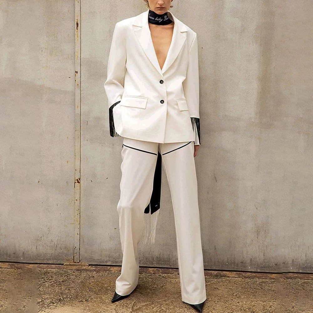 Women Formal Wear Without Blazer - Fashion White Two Piece Sets Long