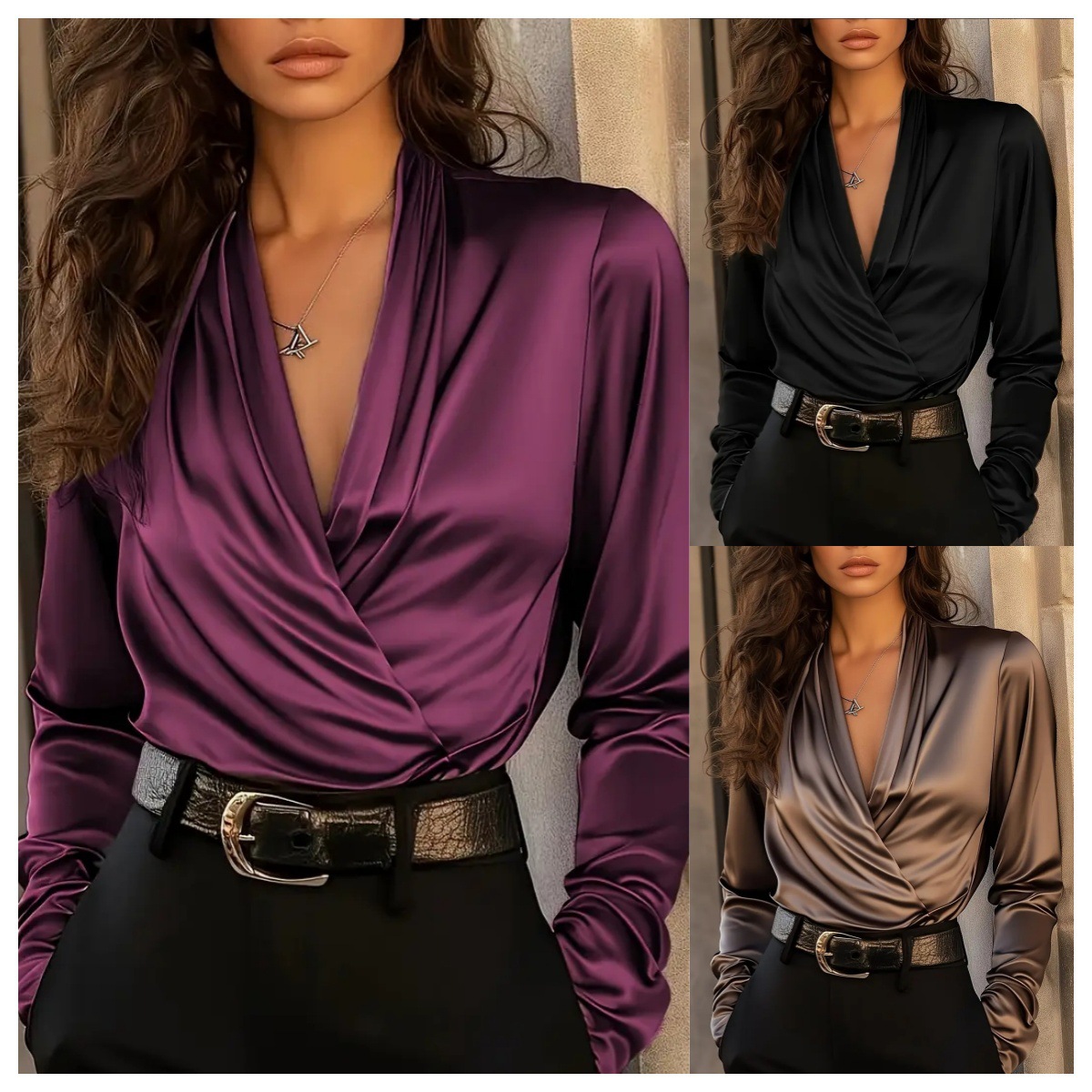 Women's Satin Wrap V Neck Long - огляд і ціна Women'S Formal Evening Wear Tops