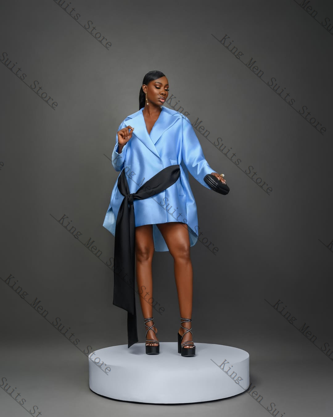 Blue Elegant Women Suit Skirt  - огляд і ціна Women Formal Wear Belt